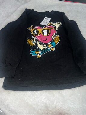 Vans Black Long Sleeve Tee with Pink Skate Character Graphic